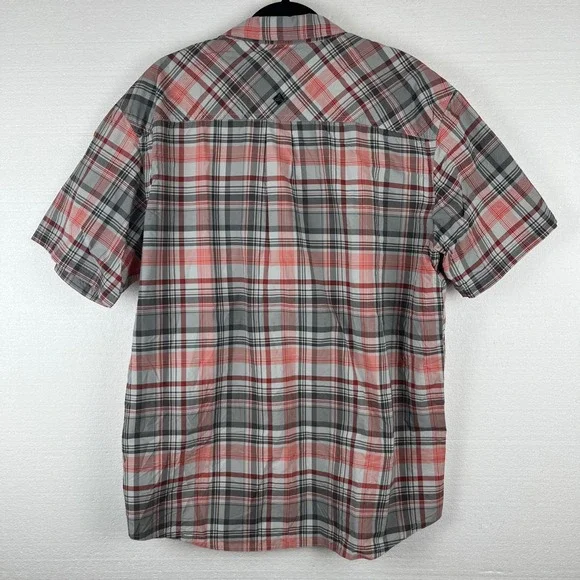 Prana Short Sleeve Button Up Shirt Mens Size Large Plaid Red Gray Pocket Casual - Picture 3 of 7